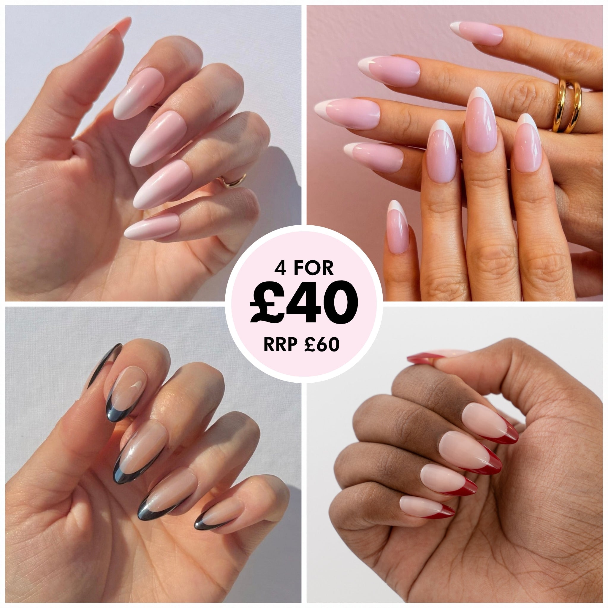 Long Almond Edit - 4 press on nail sets for £40