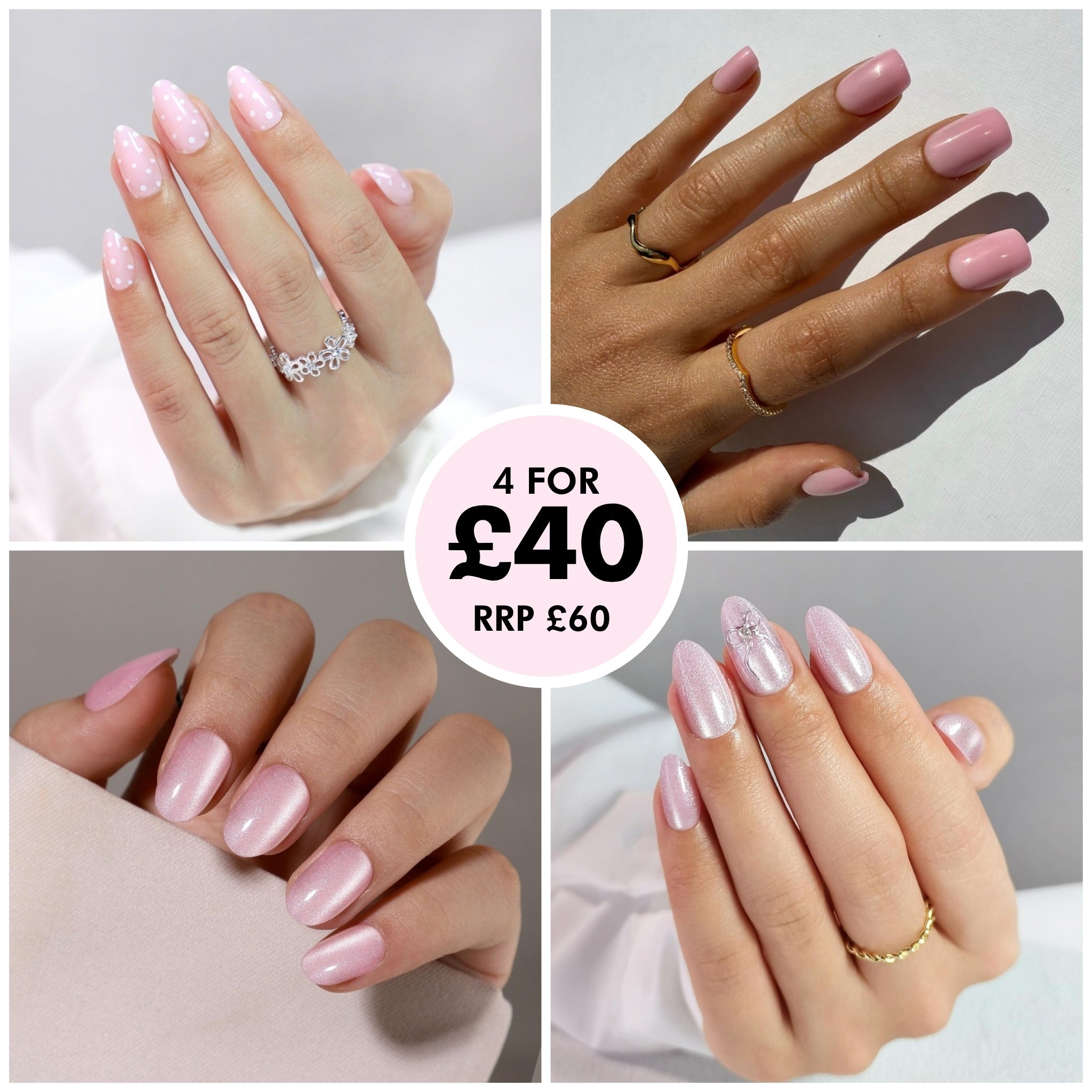 Pretty in Pink Edit - 4 press on nail sets for £40